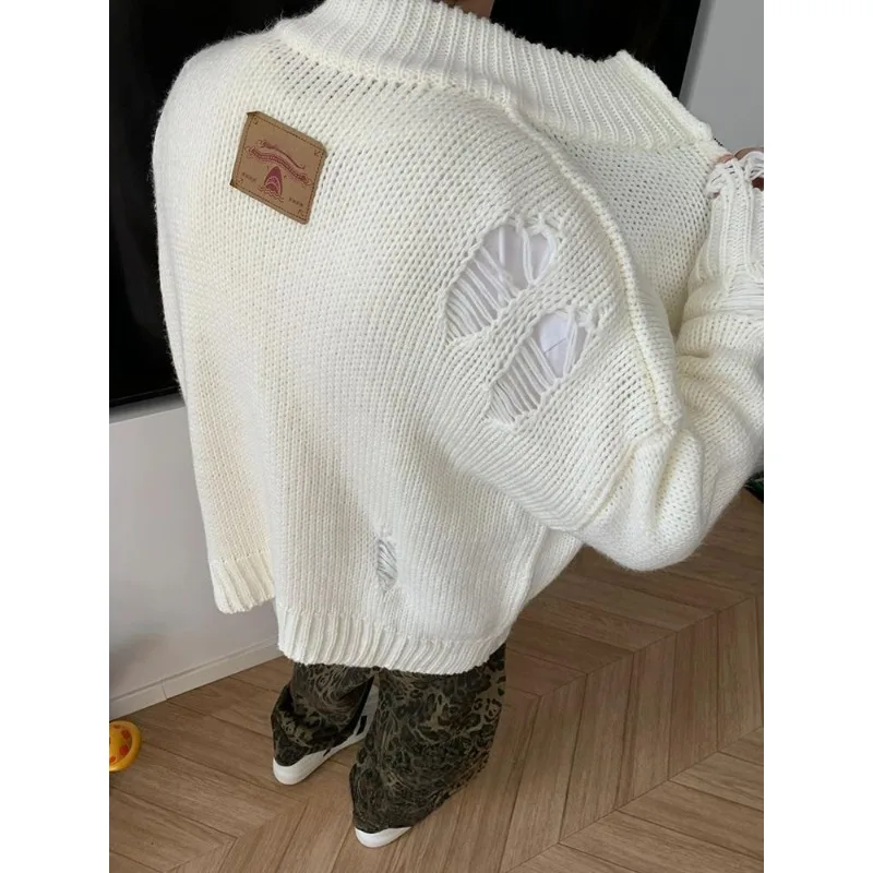 가을, 겨울 찢어진 니트 카디건 남성 코트 오버 사이즈 streetwear 지퍼 업..