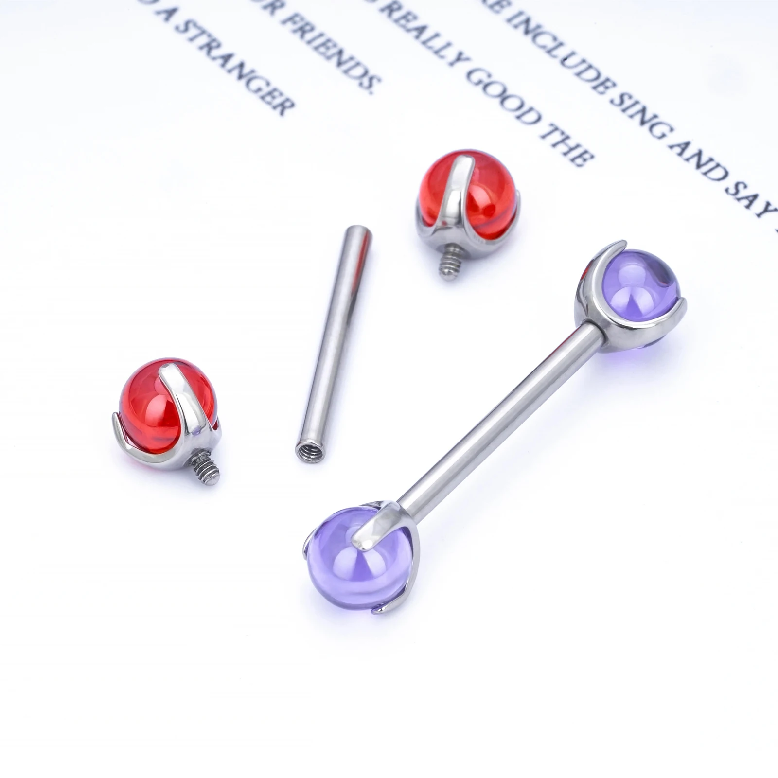 G23 F136 Titanium Piercing Colored Crystal Gem Stone Nipple Ring Barbell 14G Internal Thread Women Breast PIERC Body Jewelry