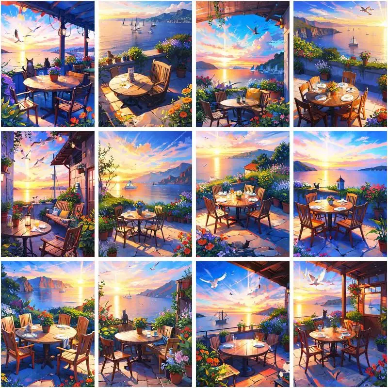 

CHENISTORY Painting By Numbers Dining Table Scenery Handpainted Diy Oil Painting Drawing On Canvas Unique Gift Home Decor