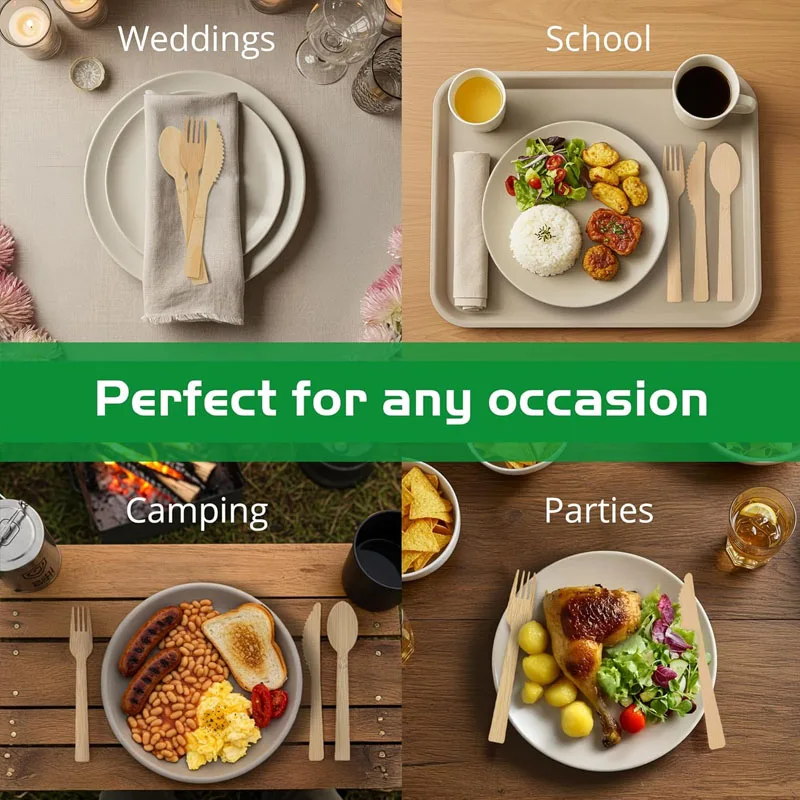 Premium Eco-Friendly Bamboo Cutlery Set - Smooth, High-End Disposable Utensils for Parties, Camping, and Weddings