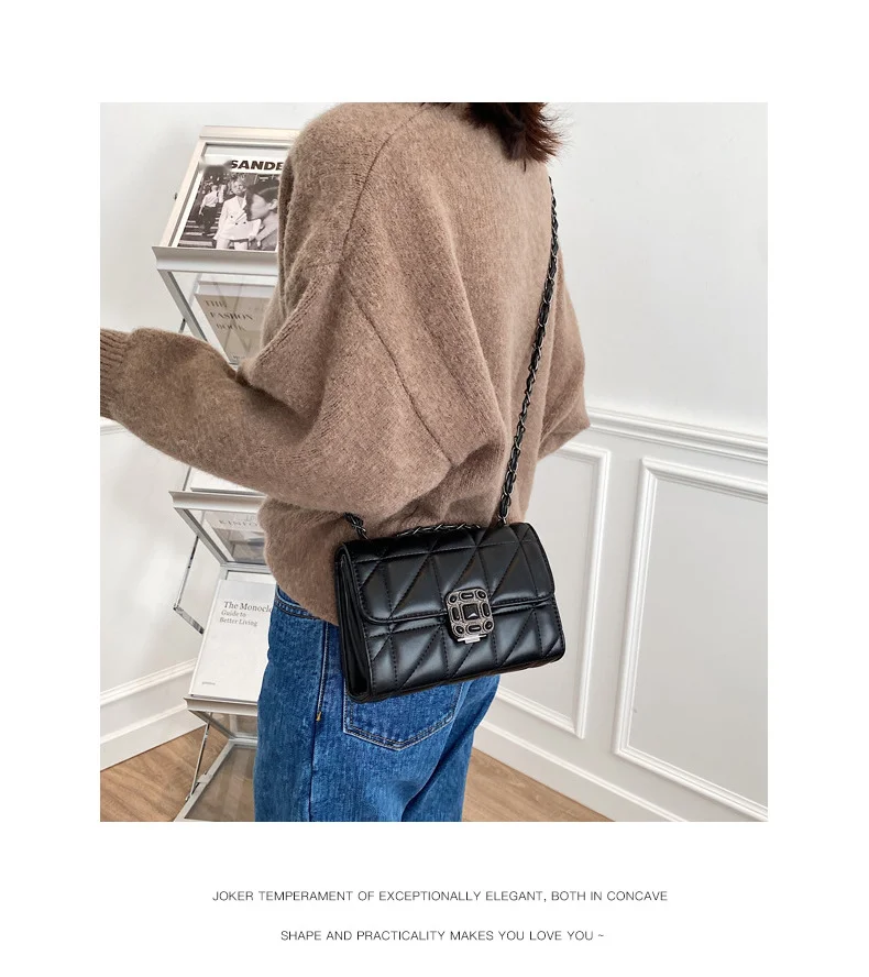 Sac à bandoulière incliné pour femme avec chaîne à carreaux en diamant 2024_voghion.com