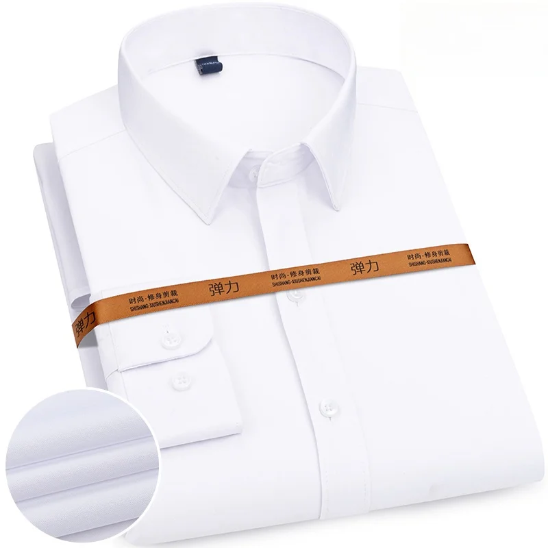قميص رجال الأعمال بلون واحد ، الموضة الرسمية ، رقيقة ، الكلاسيكية ، الأساسية ، عارضة ، ضئيلة ، أبيض ، طويلة الأكمام ، الاجتماعية ، ملابس رجالية ، جديدة