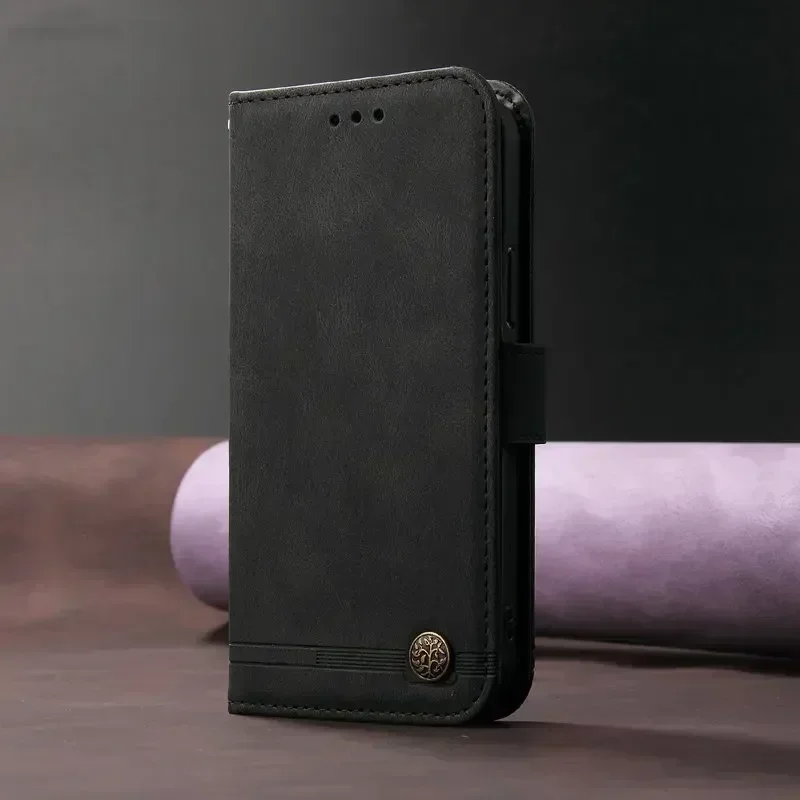 Leather Wallet Flip Case with Magnetic Closure and Card Holder