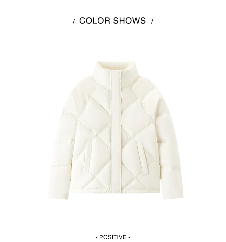 Cotton Clothing Women Loose Stand Collar Simple Casual Temperament Winter Gentle Waterproof Rhombus Versatile Thick Coat