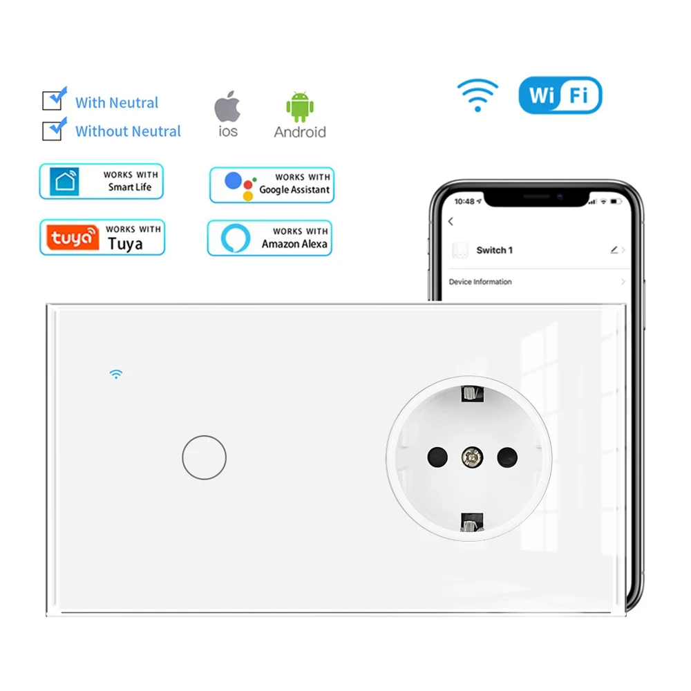 Viswe-interruptor e Soquete Inteligente Wifi Padrão da ue Tuya Smart Life Sensor de Toque Interruptor de Parede Alexa Google Home Gang Gang 3gang 220v