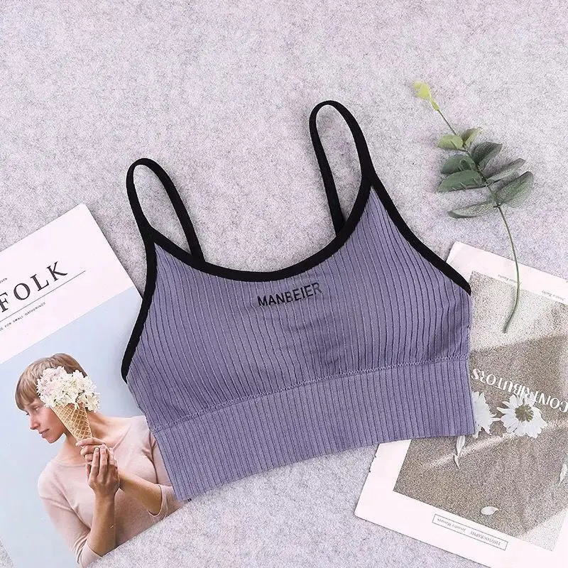 Women\'s Letter Beautiful Back Wrap Chest Wipe Gathered Sports Anti-Slip Suspender Underwear Sexy Crop Top Cotton Traceless Vest