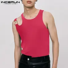 

INCERUN Tops 2022 Fashion New Men's Sexy Solid Tank Tops Fashion Casual Hollow Out Comfortable Crew Neck Sleeveless Vests S-5XL
