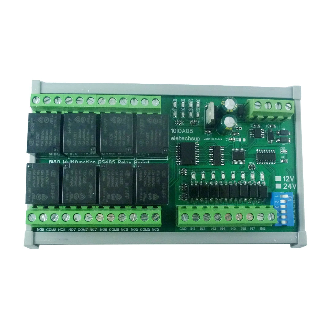

DC 12V 24V 8DI 8DO Multifunction RS485 Modbus RTU Relay Module Support 01 05 15 02 03 06 16 Function Code Switch Control Board