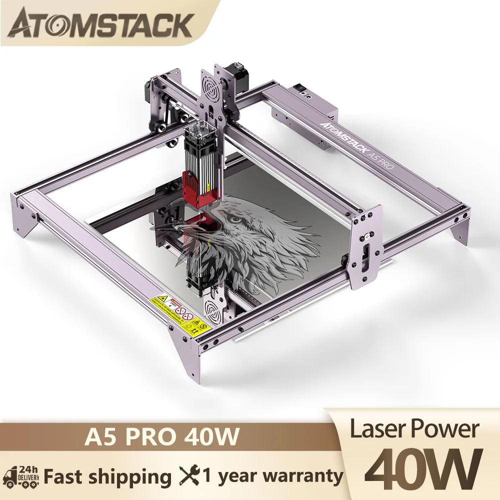 ATOMSTACK A5 Pro 40W Laser Engraver Cutter Compressed Spot Metal Engraving 12mm Wood Cutting 100W CO₂ Laser Effect DIY Logo Mark