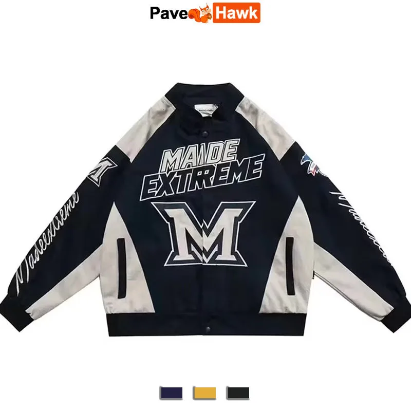 Ricamo Bomber Jacket Uomo Donna Patchwork High Street Racing Moto Giacche Da Baseball Hip Hop Autunno Varsity Coat Unisex