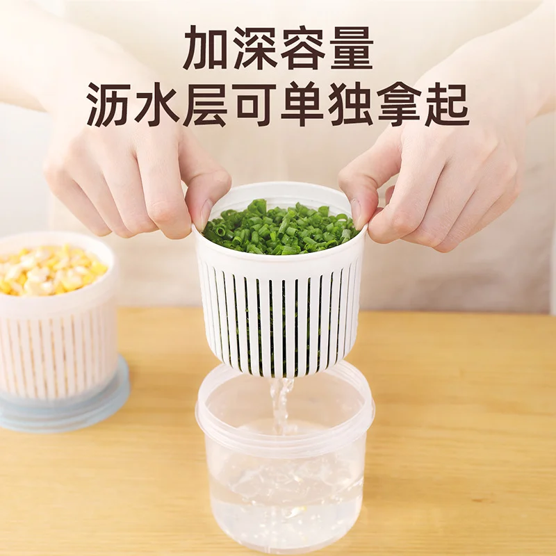

Food Drain Sealed Box Garlic Onion Refrigerator Food Fresh Storage Box Kitchen Accessories Organizer Round Storage Ginger