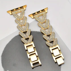 Elegant Diamond Metal Strap for Apple Watch - Women's Bracelet Band (Gold 02)