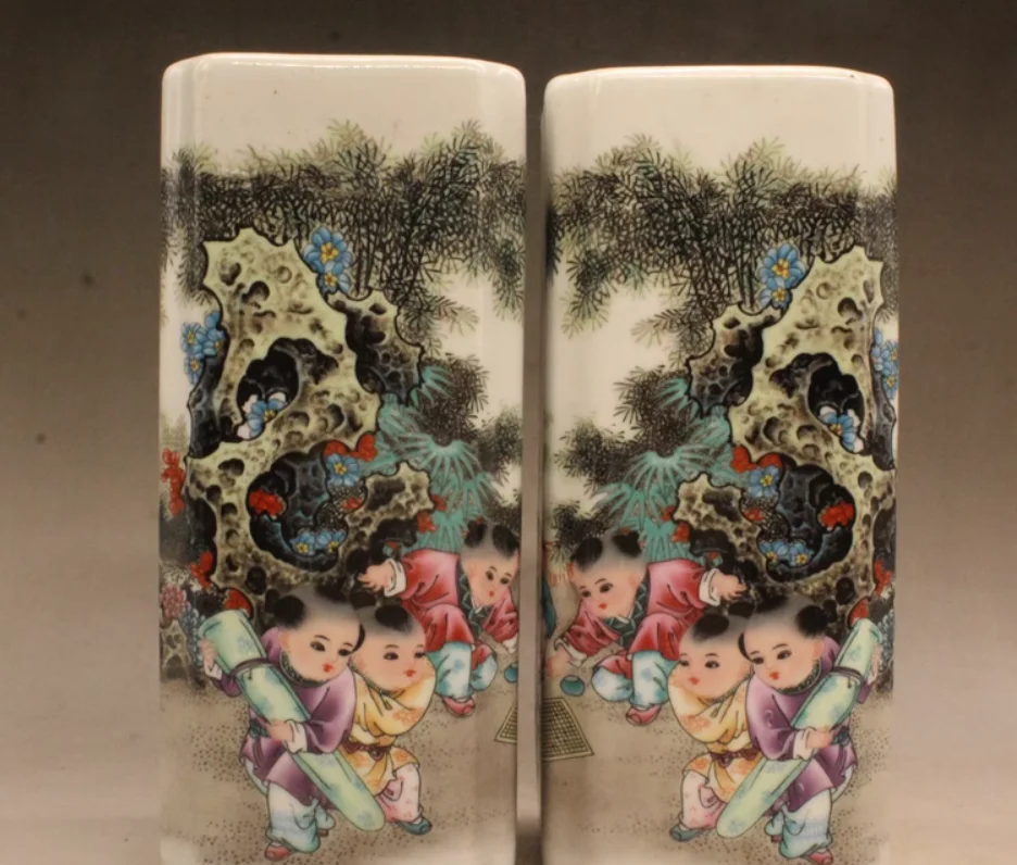 

(a pair) pastel baby picture square pen holder antique ornaments to make old porcelain