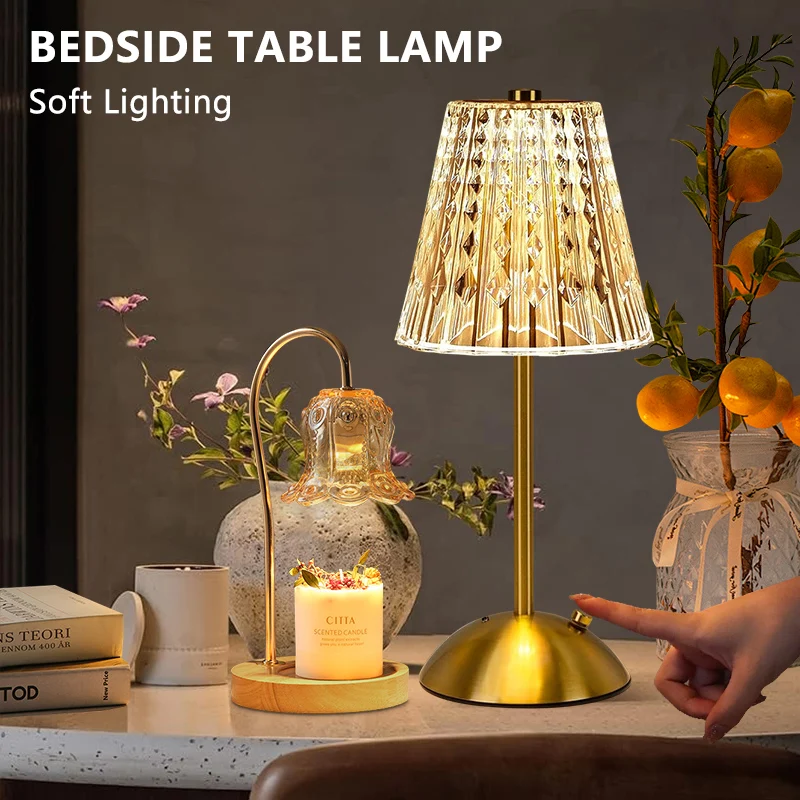 Gold Battery Powered End Table Lamps Cordless Table Lamp Dimmable