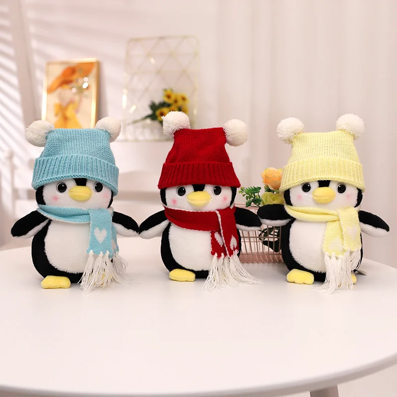 1pc 25/35cm Cute Penguin With Hat Scarf Plush Toy Doll Soft Stuffed Animal Cartoon Toys Pillow for Children Kids Xmas Gift Decor