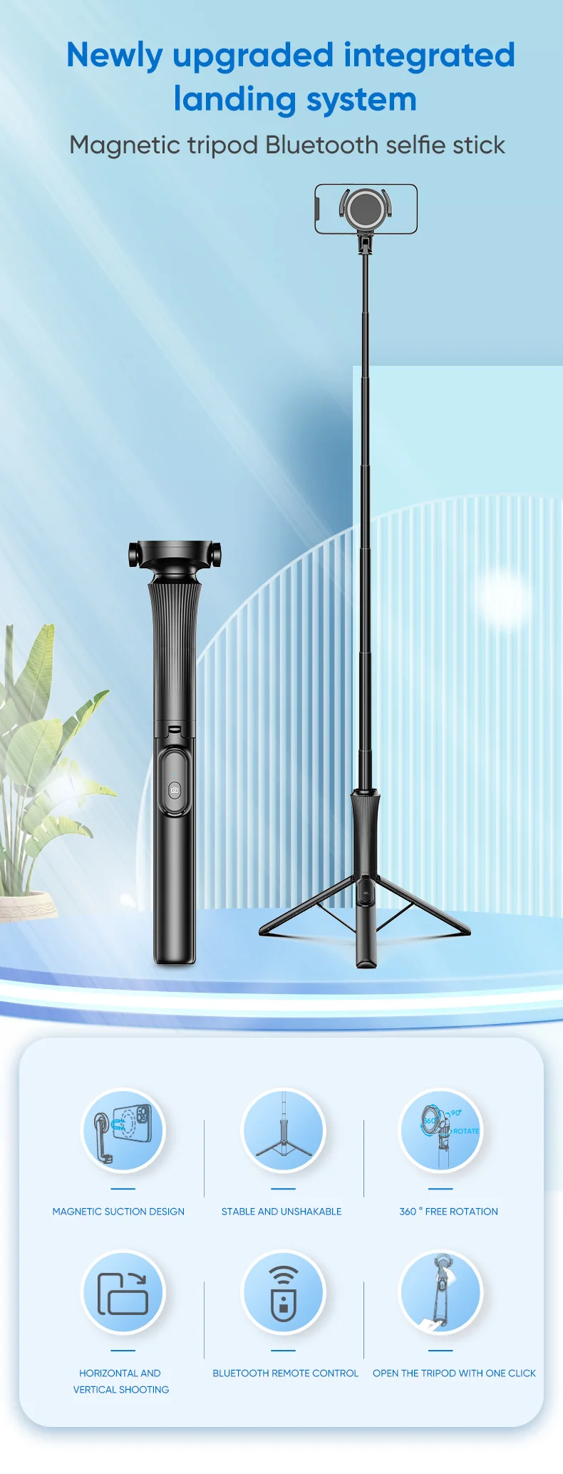 Description Picture 2 of itemMagnetic Selfie Stick Phone Tripod with Wireless Remote, Extendable Cell Phone Tripod Stand, Compatible with MagSafe, Cellphone