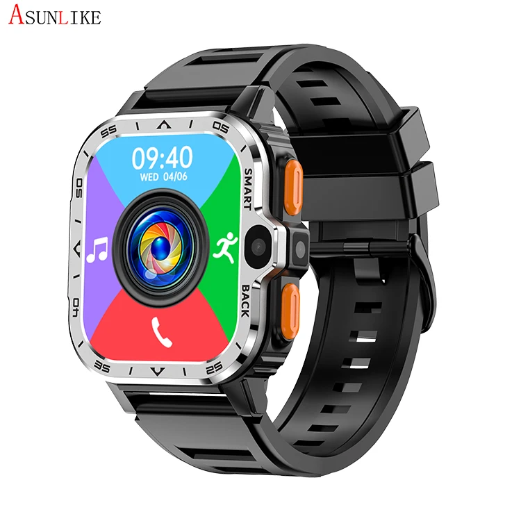 Guarda Lo Smartwatch Android 4G Quadrato 4 + 64Gb Dual Camera Sim Card Wifi Gps Orologio Da Uomo