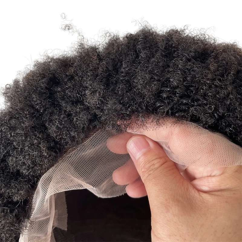 12 Inches Iindian Virgin Human Hair Hairpieces #1B Black 4mm Root Afro Wigs Full Lace Wig for Black Woman