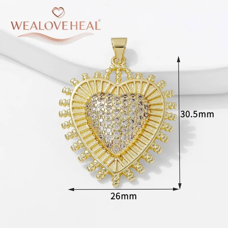 18K vergoldete runde Sonnen-Charms-Anhänger mit eingelegtem Zirkon, Herz/Kreuz/Engel-Anhänger für DIY-Halskette, Schmuckherstellung, Zubehör – Detail 18