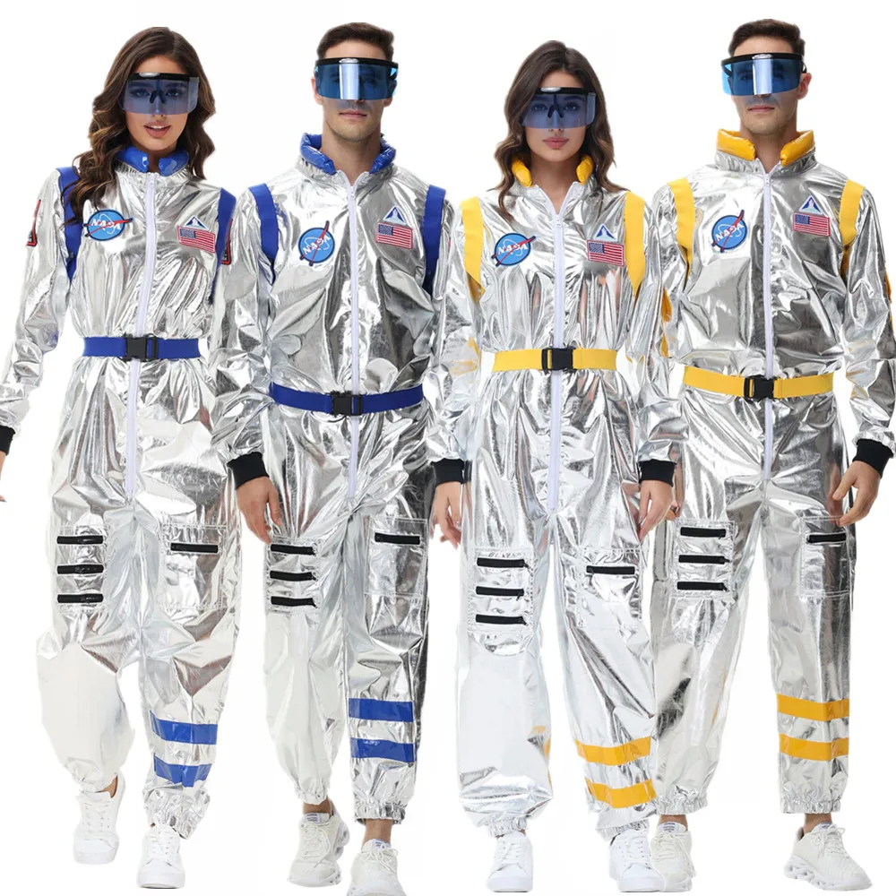 Silver Astronaut Costume Adult Spaceman Jumpsuit Space Suit Outfit for Women Men Cosplay Halloween Costumes 2024 New 1