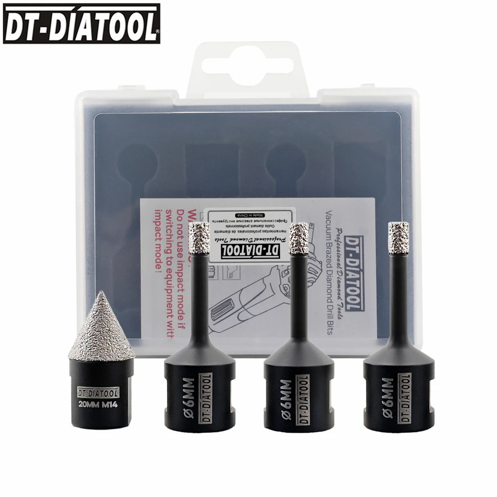 DT-DIATOOL 4pcs/Kit Diamond Core Tiles Drill Bits 6mm 20mm Dry/Wet Chamfer Bit Porcelain Hole Saw Crowns Granite Marble Tool bgtec 1pc m14 20mm diamond milling bits grinding granite marble tile porcelain quartz polishing hole saw diamond chamfer bits