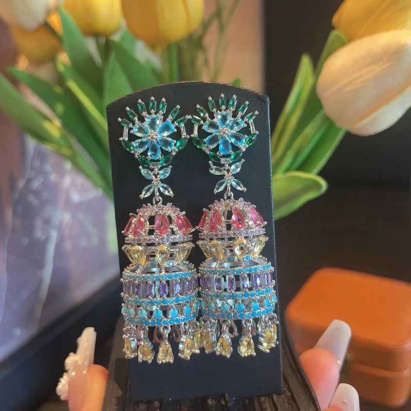 Bilincolor Zircon Colorful Wind Chime Earrings