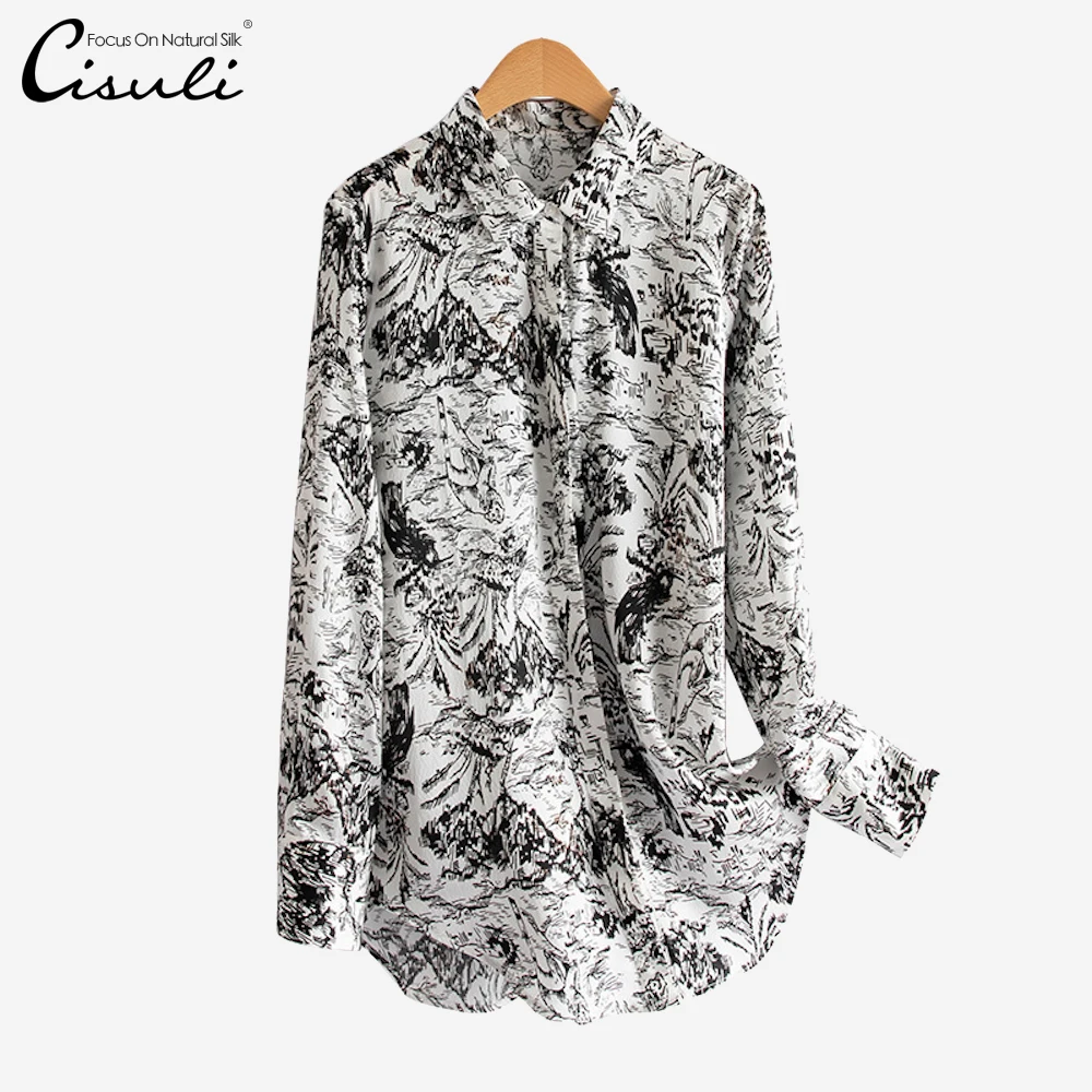 

CISULI Printed Silk Crepe Shirt 100% Mulberry Silk Pure Organic Material Breathable Anti-allergy Wholesale