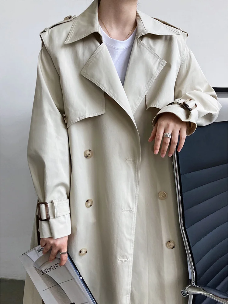 

Women Khaki Big Size Long Trench New Lapel Long Sleeve Loose Fit Windbreaker Fashion Tide Spring Autumn 2022 C777