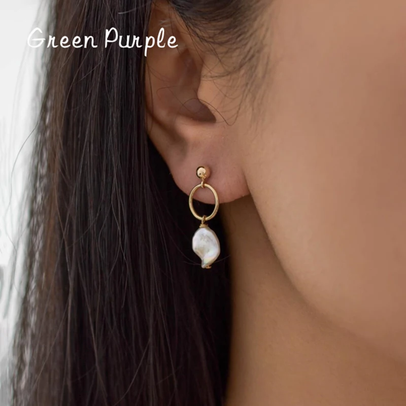 

Stud Earrings 14k Gold Filled Natural Baroque Pearl Circle Jewelry Minimalism Oorbellen Boho Pendientes Drop Women Earrings