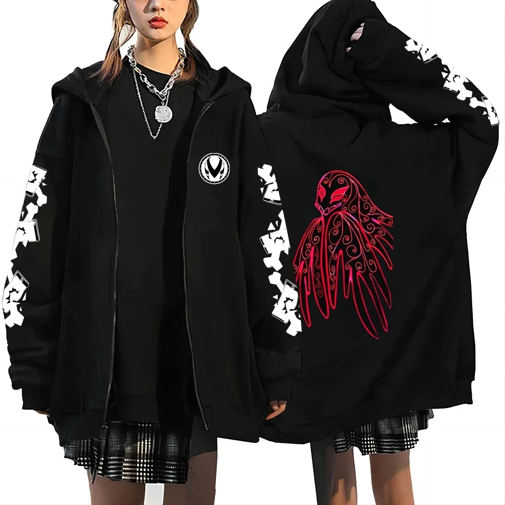 thumbnail image 1 of Helluva Boss-Sudadera holgada con capucha y cremallera para hombre y mujer, camisa de Anime estética Y2k, estilo callejero Hip Hop, Tops grandes, primavera y otoño, 1 of 3