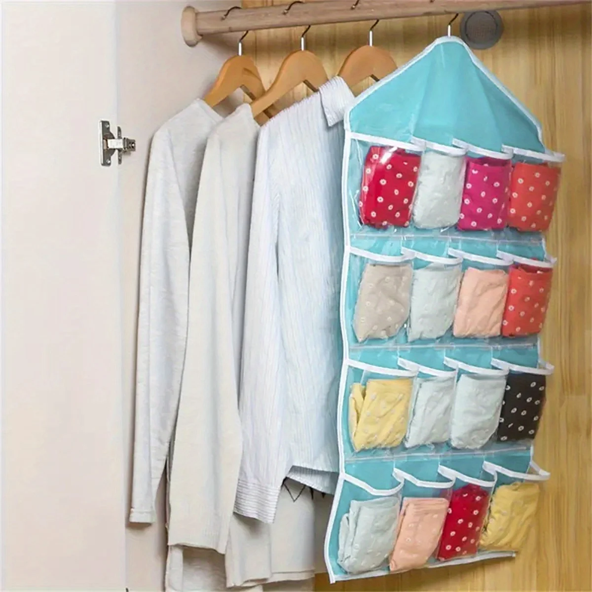 1pc-Hanging Storage Bag, Multi Grid Polyester Socks Storage Bag For Household 6