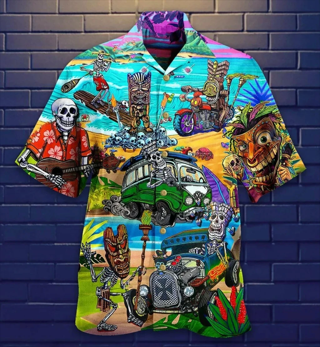 Summer Hawaiian  Shirts Men's Harajuku Vintage Oversized Clothing Beach Prom Print Tops Unisex Fashion Short Sleeve 4