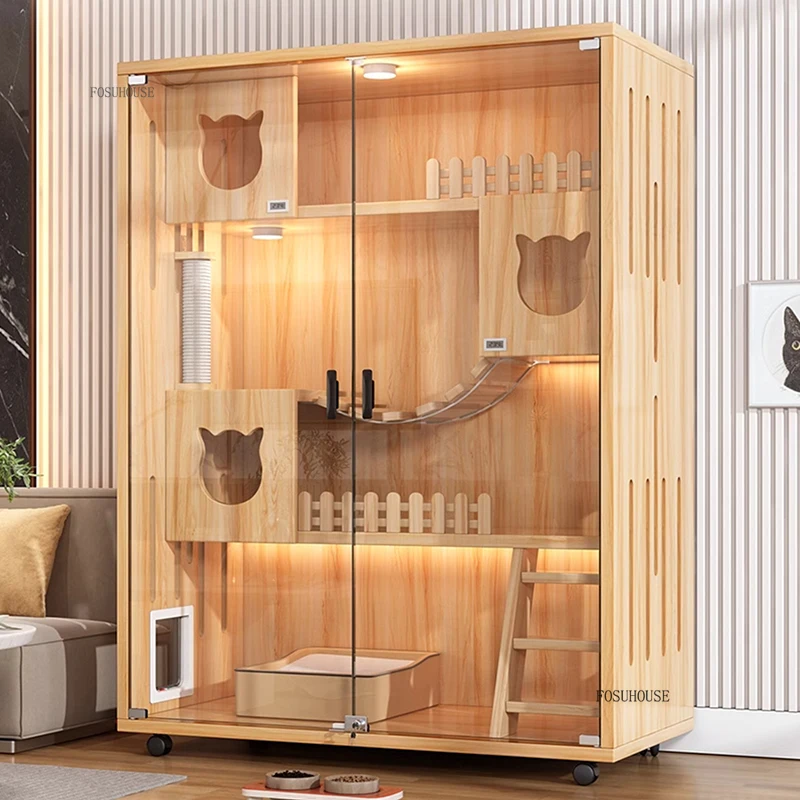 Light Luxury Solid Wood Cat Cages Home Indoor Cat House Luxury