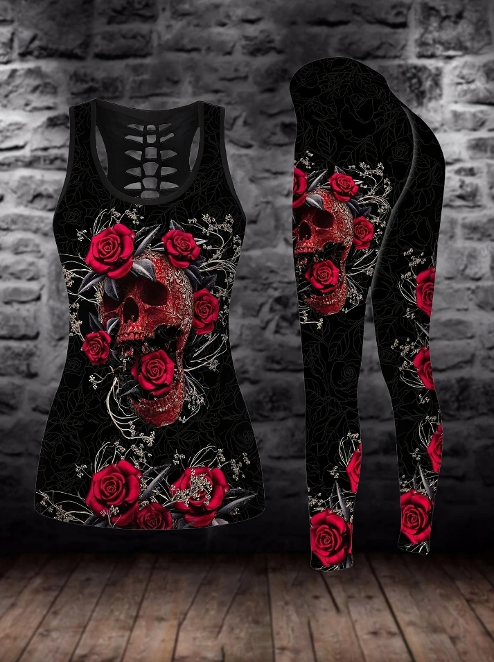 

Commuting Style 2024 Women's Pant Set Leeveless Round Necked Hollowed Out Printed Vest and Pants Two-Piece Set for Women
