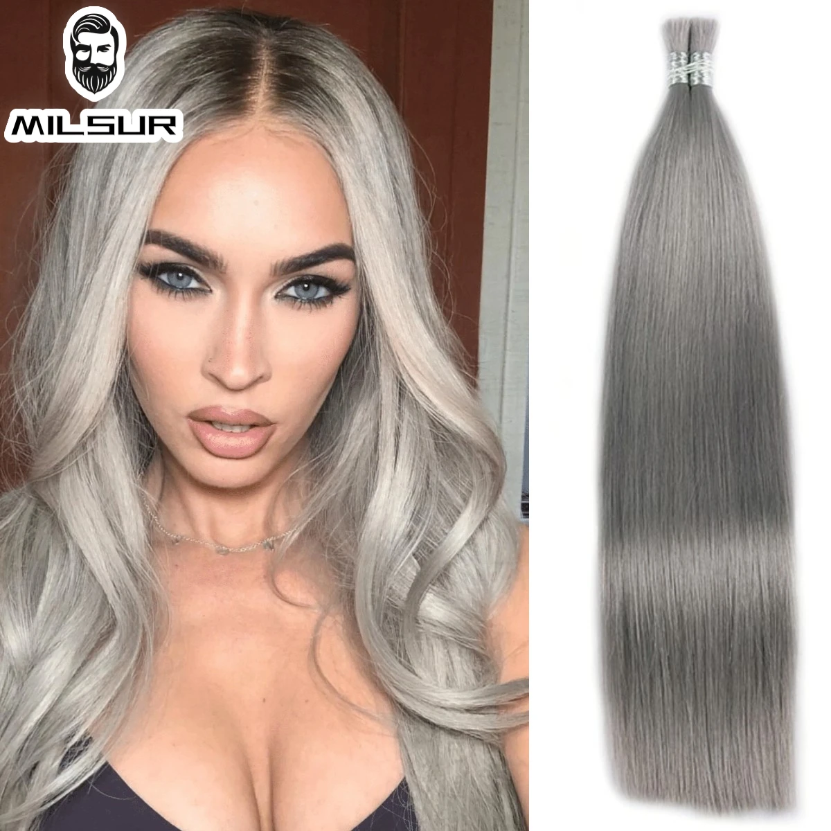 

Grey Human Bulk Hair Natural Straight Hair For Braiding 50/100g Per Set Human Braiding Hair Bulk Bundles 12-26 Inches
