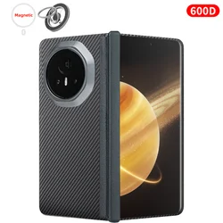 Carbon Fiber Aramid Magnetic Case - Sleek Kevlar Fabric in Black and Red for HONOR Magic V3 (Hinge Grip 600D Set)