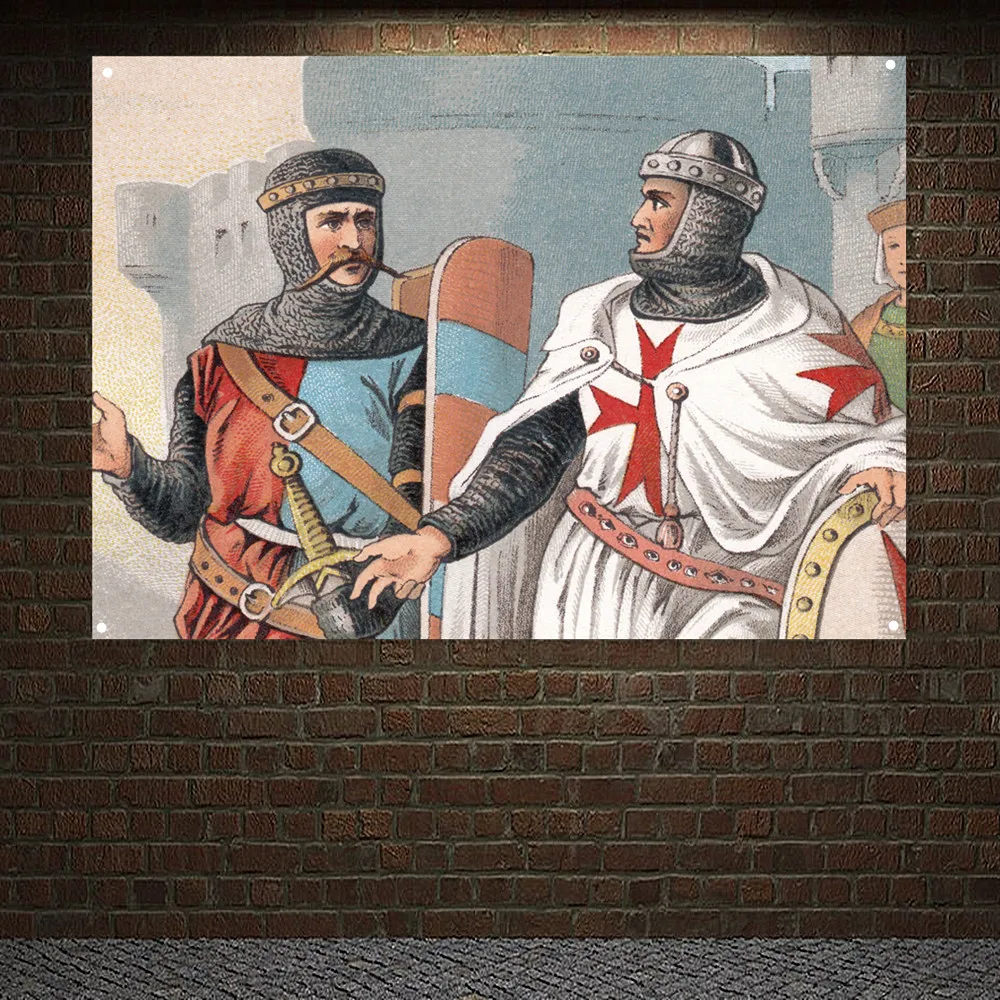 

The Crusades Art Posters and Prints Wall Painting Knights Templar Banner Wall Hanging Flag Tapestry Vintage Home Decor Mural G7
