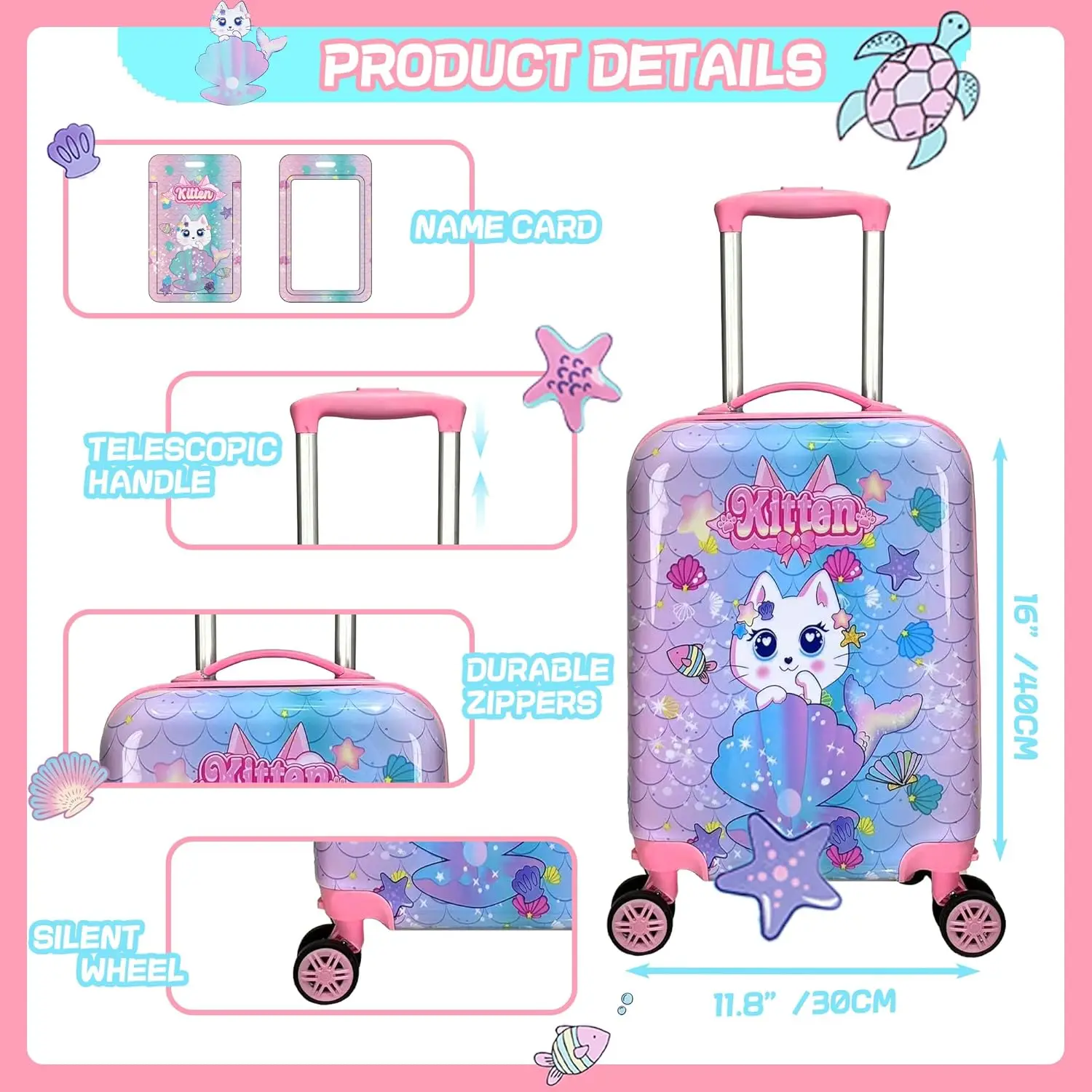 Carry On Luggage Set Homskiii Cute Mermaid Kids Luggage Set