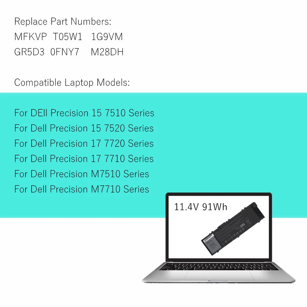 MFKVP Laptop battery For Dell Precision 15 7510 7520 17 7720 7710