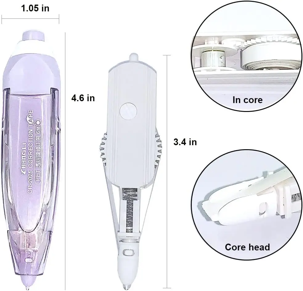 Retractable Correction Tape White Out Refillable Tape Applicator with 8 Replacement Whiteout School Office Supplies