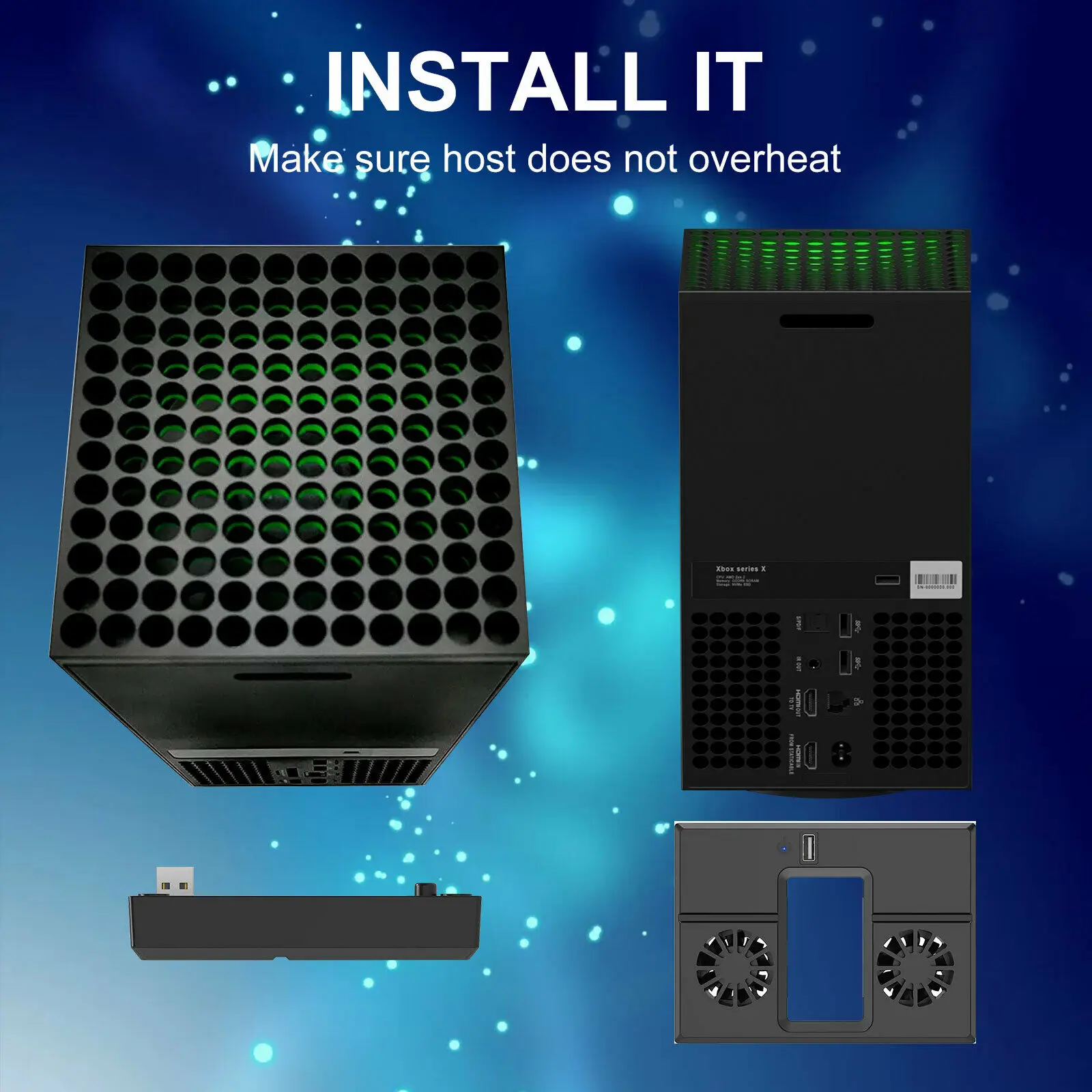 For Xbox Vertical Stand With Dual Noiseless Cooling Fans USB Cooler Host Side Radiator With Light For Xbox Series X Game Console