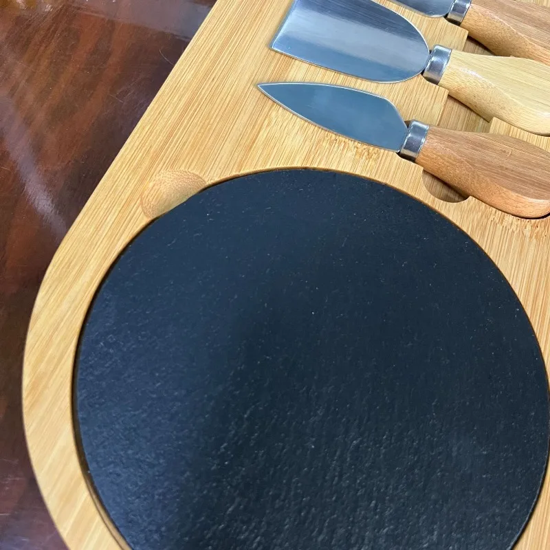 Bamboo Cheese Board Set Spot Kitchen Cutting Board with Knife and Fork Cutting Cheese