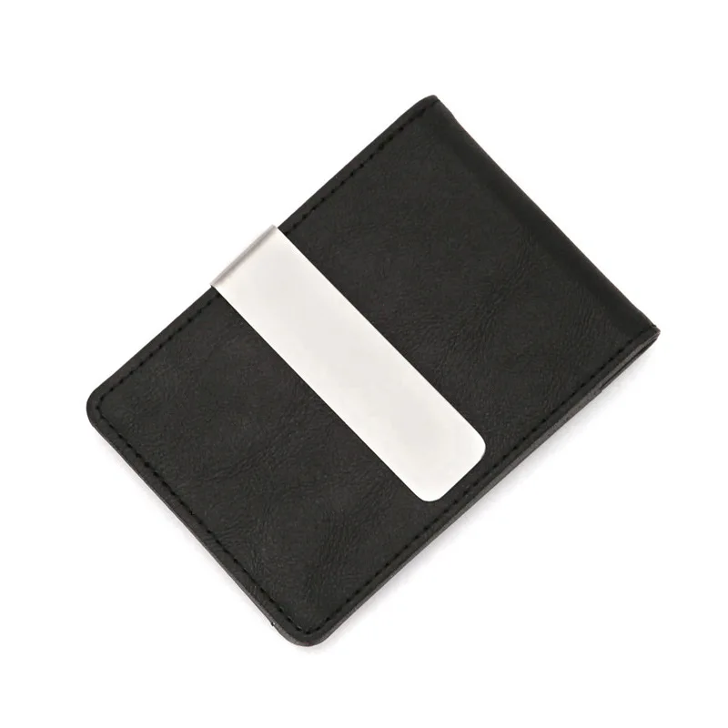 New Fashion Men's Leather Money Clips Wallet Multifunctional Thin Man Card Purses Women Metal Clamp For Money Cash Holder 6