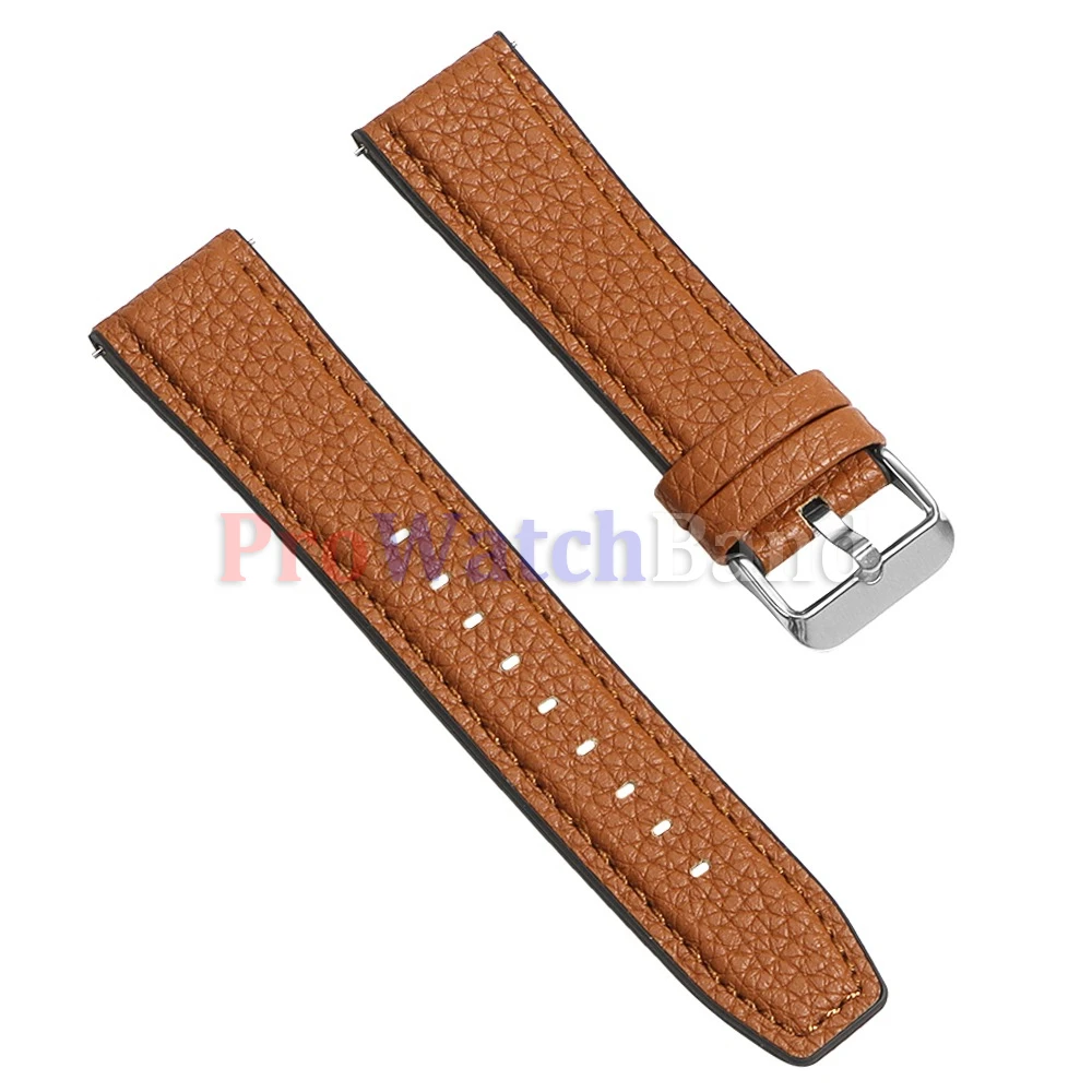 High-Quality Brown Lychee Pattern Leather Watch Band - Universal Fit