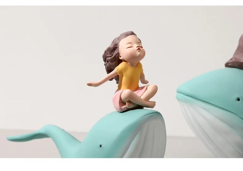 Creative Cartoon Whale Girl Resin Statue