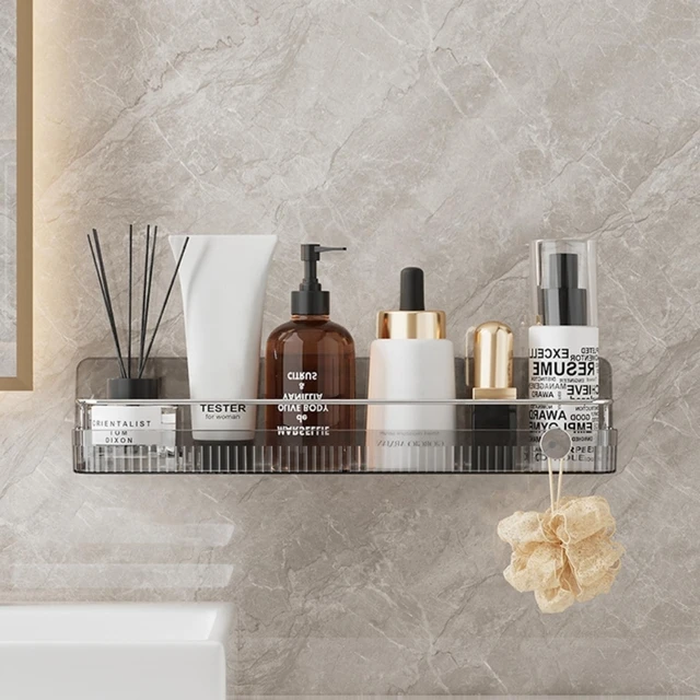 Clear Acrylic Bathroom Organizer, Shower Caddy, No Drilling Adhesive  Shampoo Holder, Wall Mounted with Hooks - AliExpress