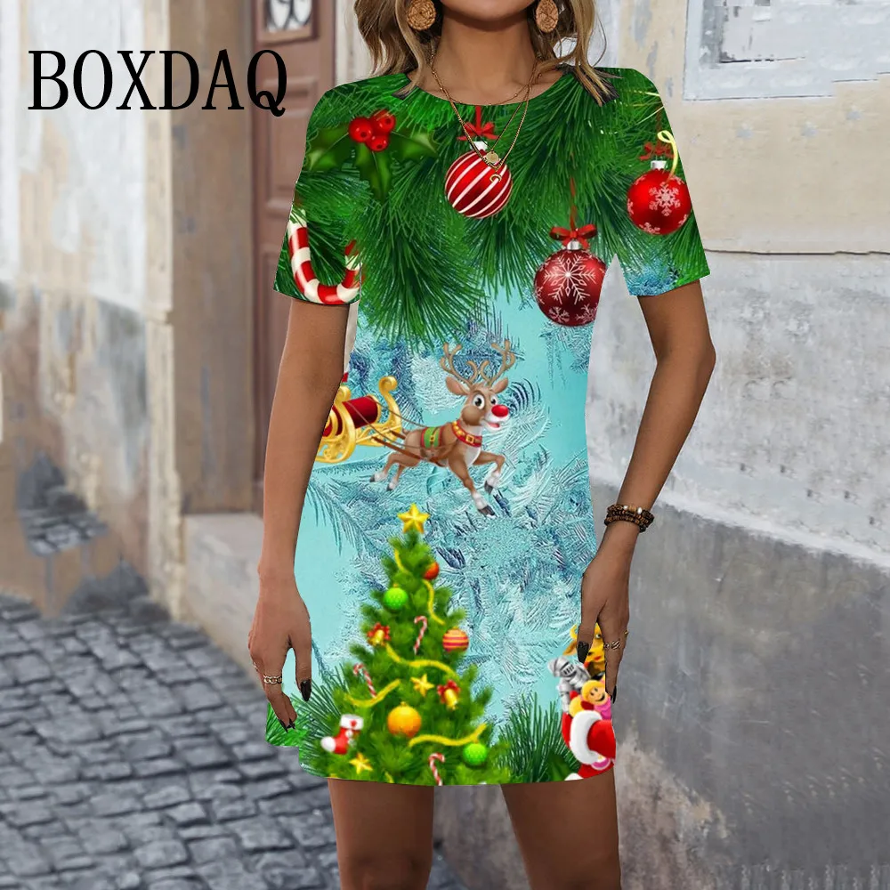 Red Santa Claus Dresses For Women 2024 New Short Sleeve Loose Casual A-Line  Dress Sweet Cute Cartoon 3D Christmas Dress Vestidos - AliExpress 200000345