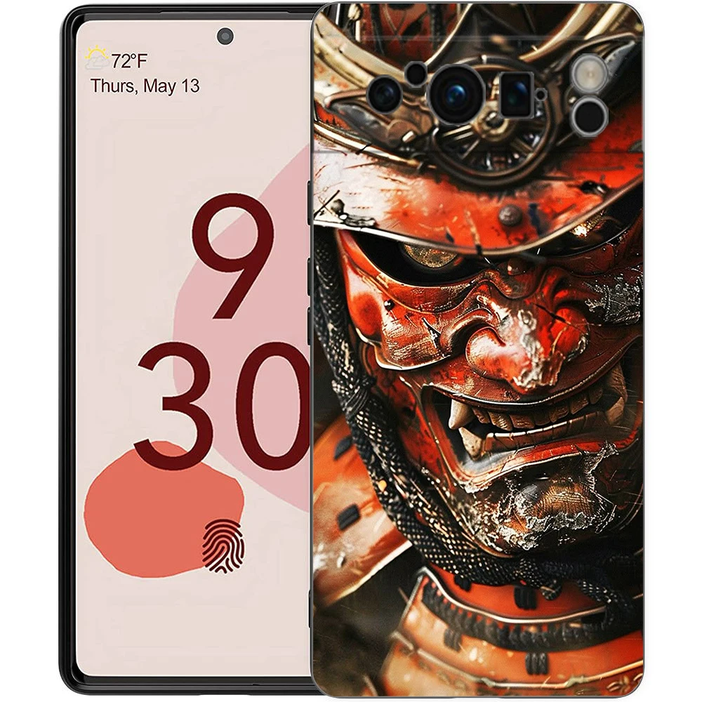 Elegant Japan Ghost Face Samurai Shockproof TPU Phone Case - Black Cover