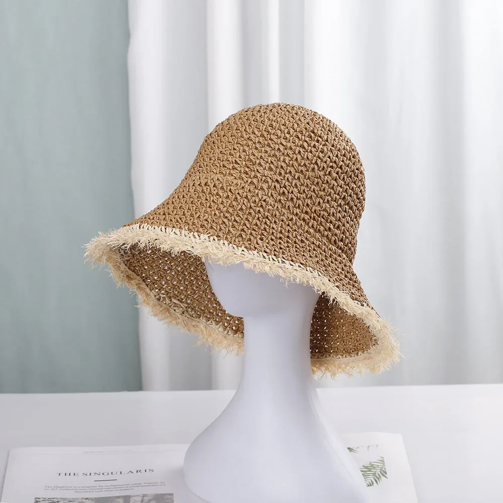 Womens Straw Hats Chinese Straw Hat Panamas UV Protection Sun Visor Beach Hats Women Visors Foldable Female Summer Sun Hat