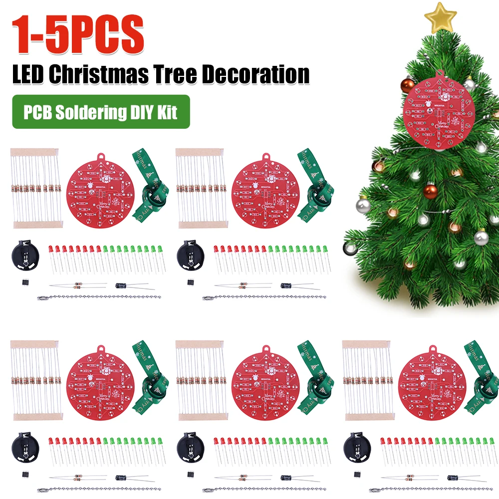 NE555 PCB Crcuit Ornaments Soldering Kit Red & Green LED Light Christmas Tree Soldering Kit for STEM Educational Valentine Day